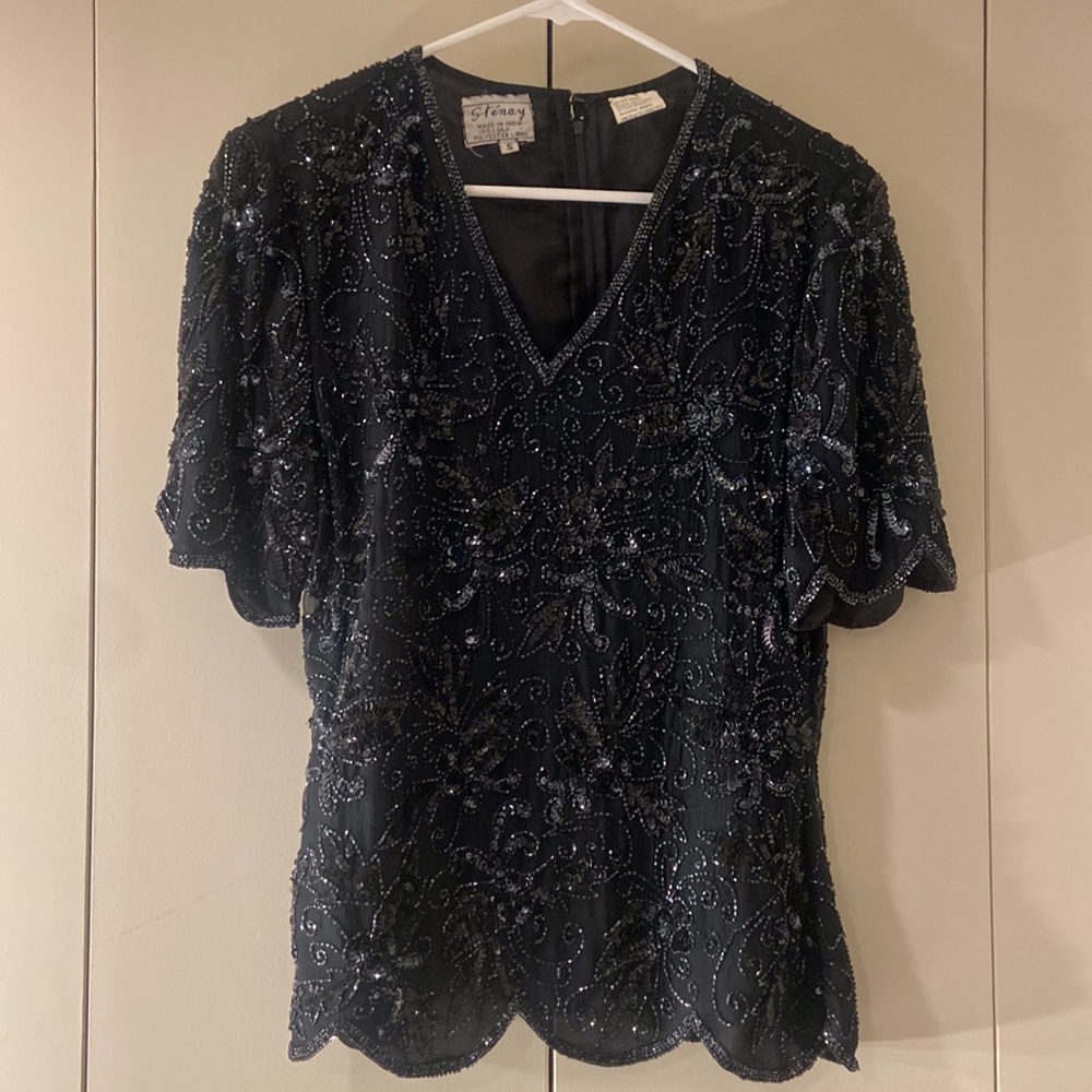 Stenay made in India , 100% silk Beaded  Blouse Size S, Black Beaded Fancy Party